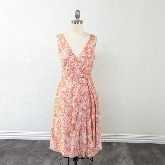 Talbots Floral Watercolor A Line Satin Dress Orange 2 preppy classic summer - Picture 1 of 6